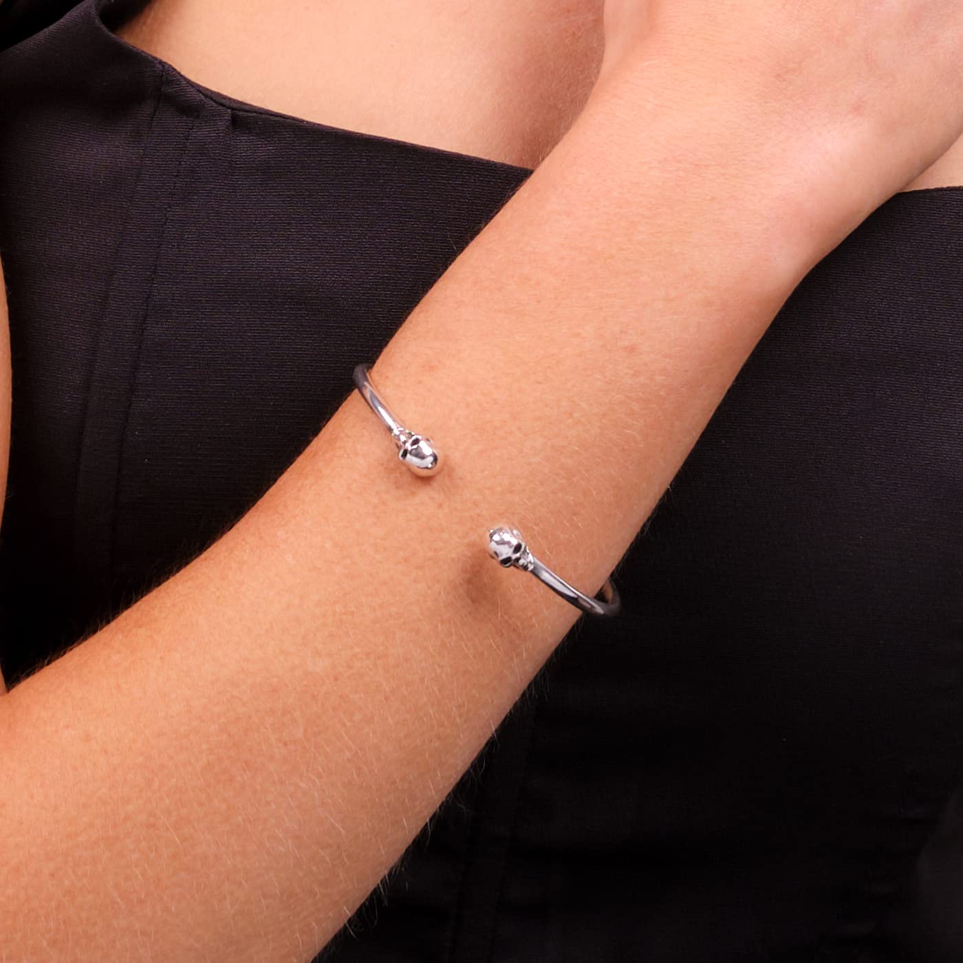 Women's Skull Bangle | Handmade 925 Sterling Silver Skull Bangle Bracelet for Women