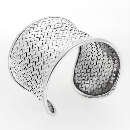 woven wide cuff bangle bracelet 925 sterling silver 