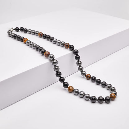 Men's Beaded Necklace | Handmade Natural Gemstone Chain with Tiger’s Eye and Onyx