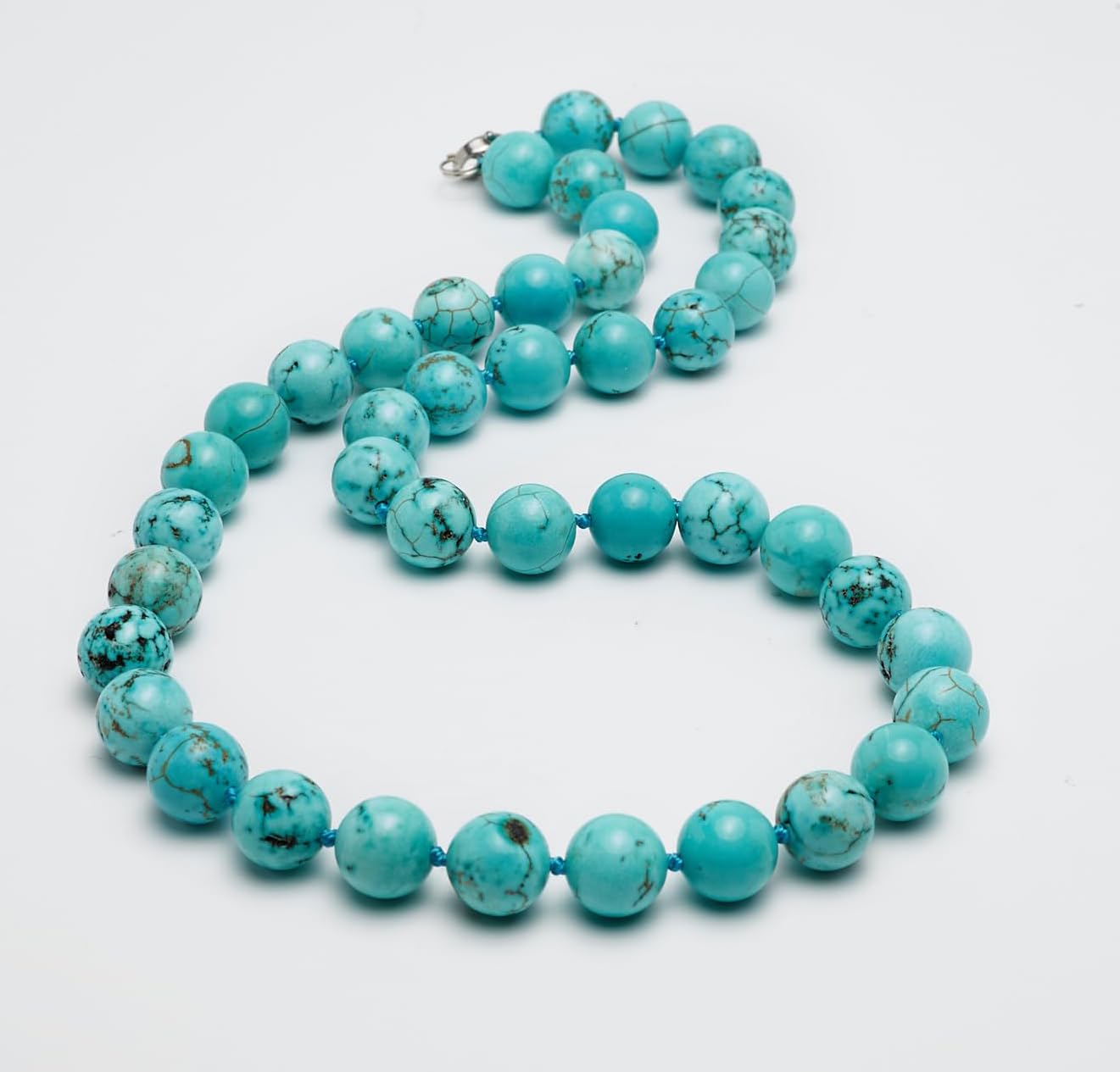 Blue Turquoise Gemstone Necklace | Handmade 10mm Beaded Jewelry for Women