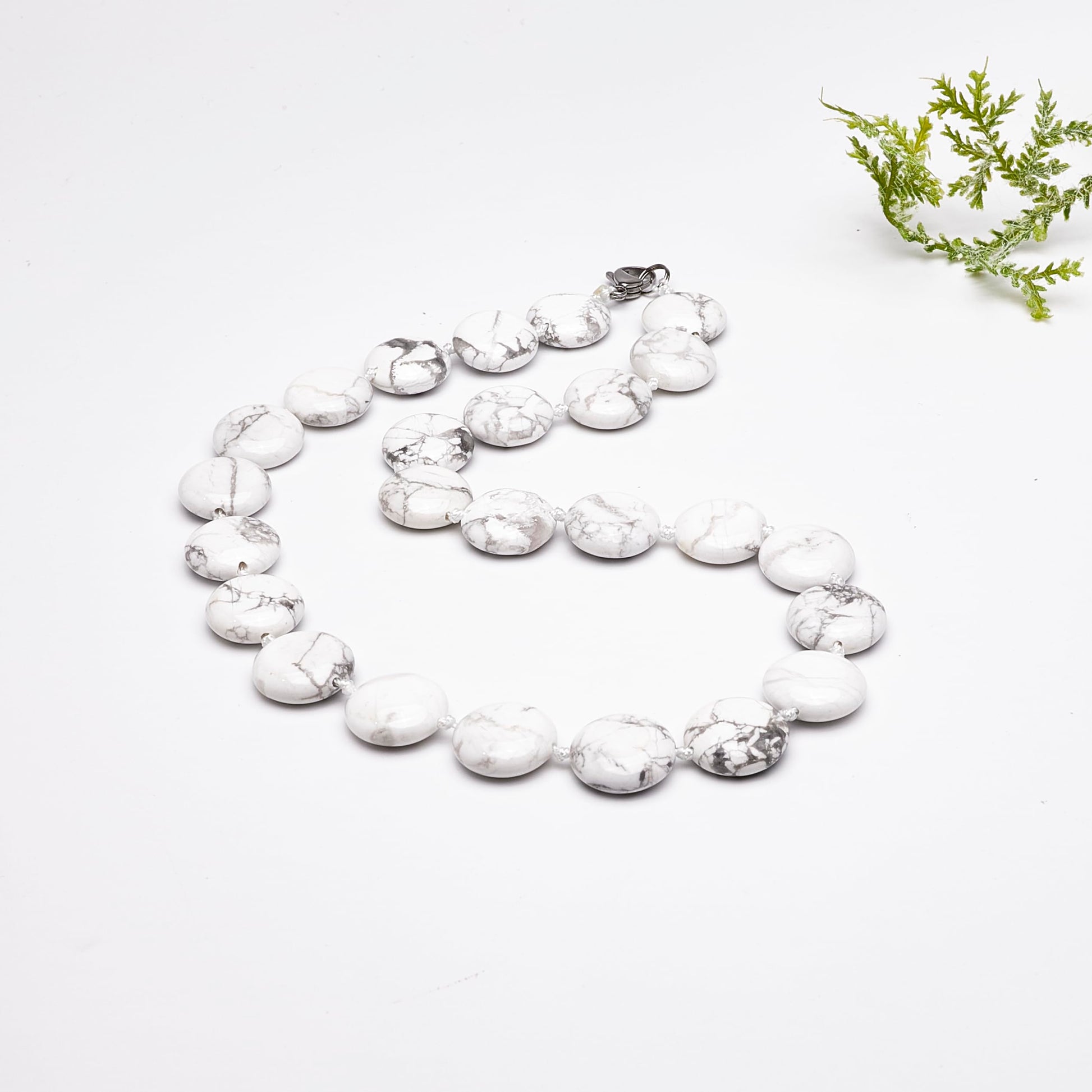 16mm Round Disc Beaded White Turquoise Necklace for Women