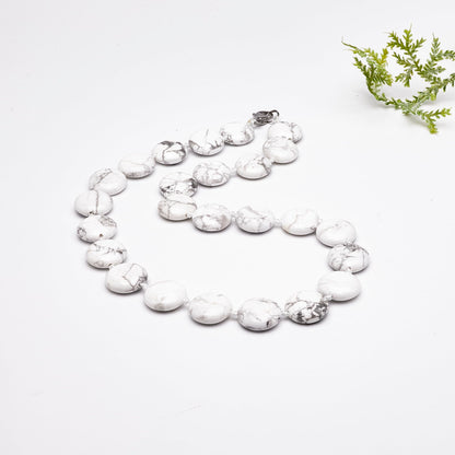 16mm Round Disc Beaded White Turquoise Necklace for Women