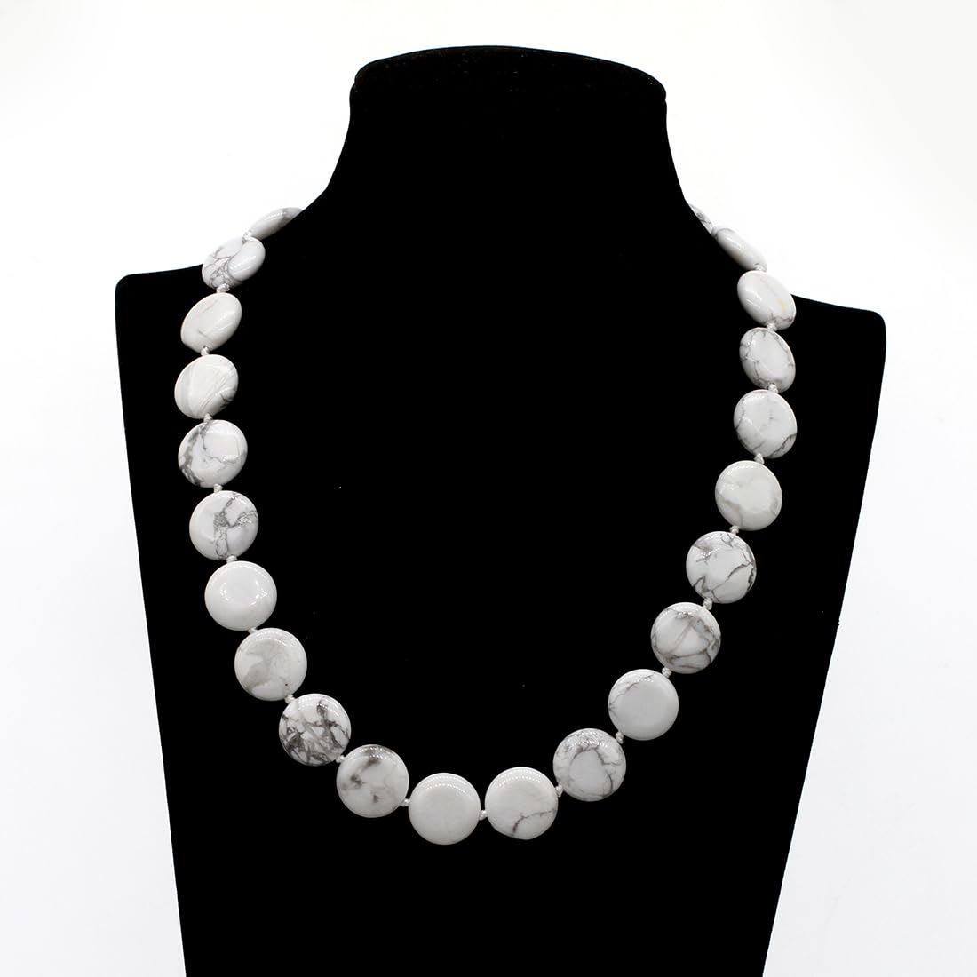 Women's White Turquoise 16mm Round Disc Beaded Necklace