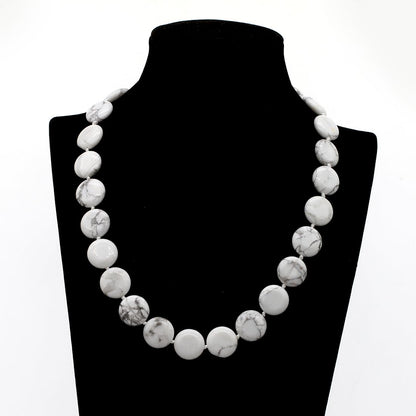 Women's White Turquoise 16mm Round Disc Beaded Necklace