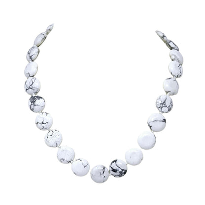 16mm Round Disc Beaded White Turquoise Necklace