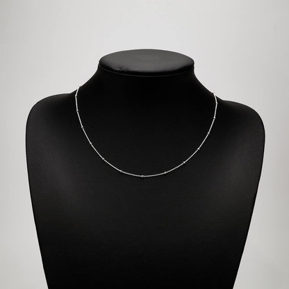 Women's Silver Necklace | 925 Silver Ball Beaded Chain with Layered Stack Choker Design - Length: 19in