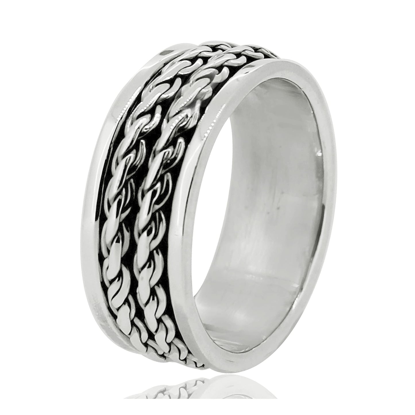 925 sterling silver double ropes spinning ring 