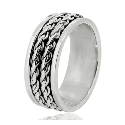 925 sterling silver double ropes spinning ring 