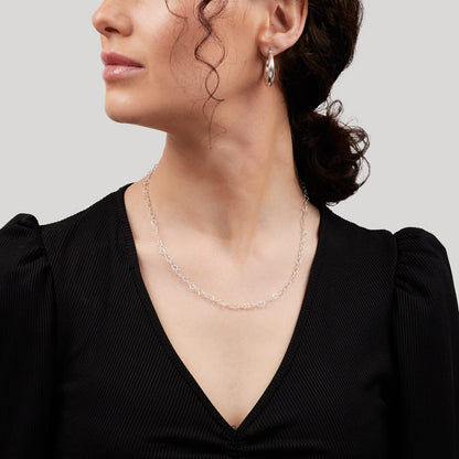 Women's Silver Necklace | Classic Italian-Made Silver Chain with Heart Links - 24"