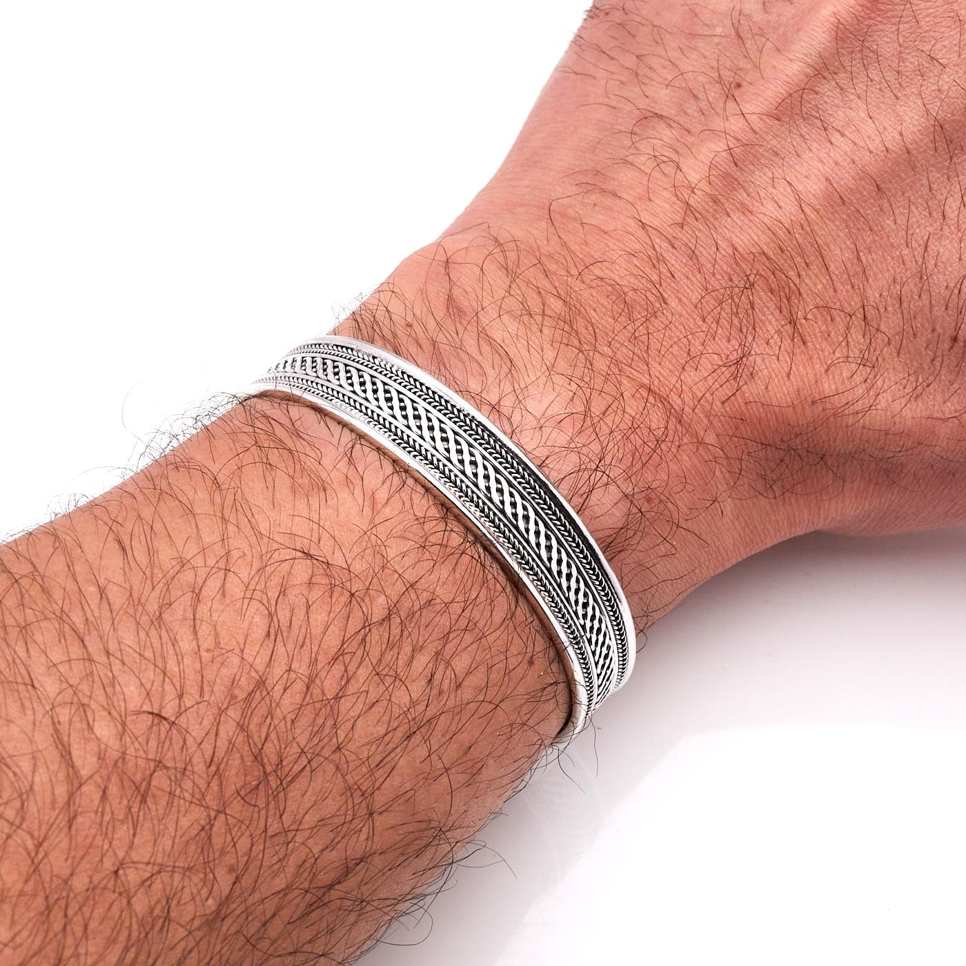 925 sterling silver celtic braided cuff bangle bracelet on male model