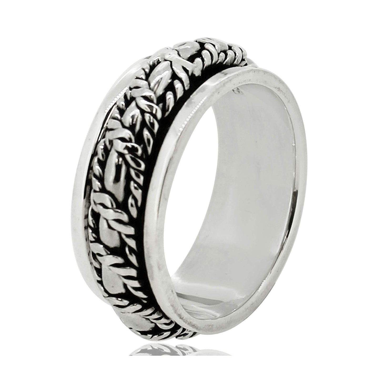 Braided rope design spinning ring 925 sterling silver
