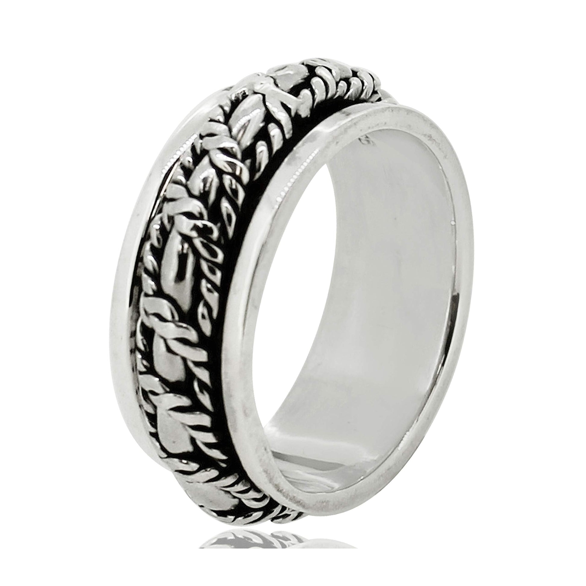 Braided rope design spinning ring 925 sterling silver