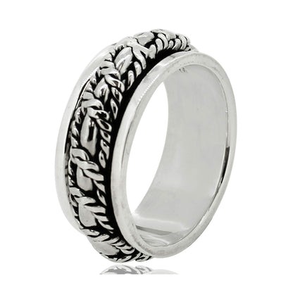 Braided rope design spinning ring 925 sterling silver