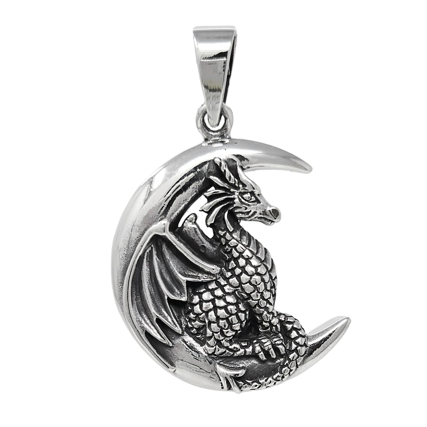 Dragon with Crescent Moon 925 sterling silver pendant