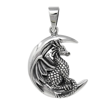 Dragon with Crescent Moon 925 sterling silver pendant