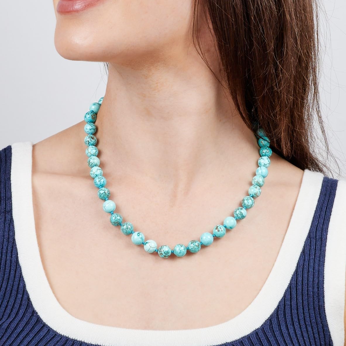 Blue Turquoise Gemstone Necklace | Handmade 10mm Beaded Jewelry for Women