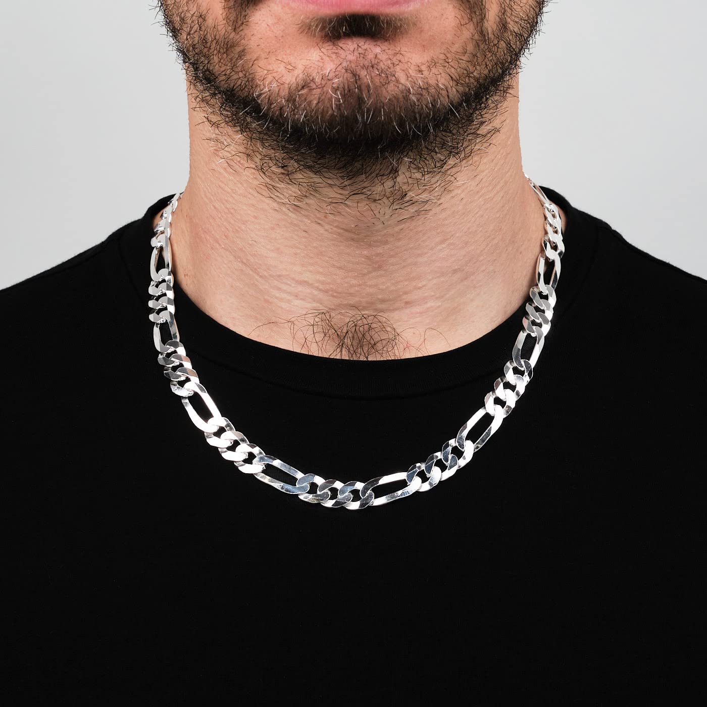  9.5mm figaro chain necklace 925 sterling silver on model