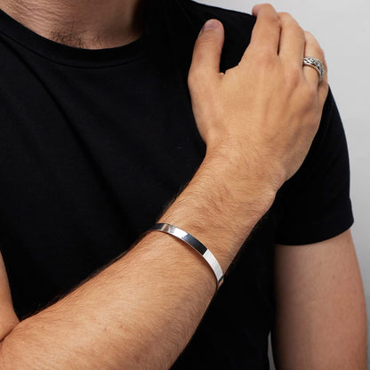 Men's Silver Bangle | Plain 925 Sterling Silver Cuff Bracelet - Gift Boxed