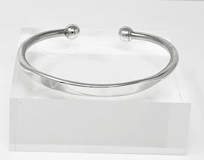 Men's Silver Torque Bangle | Solid 925 Sterling Silver Plain Bracelet - Gift for Him