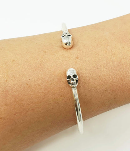Women's Skull Bangle | Handmade 925 Sterling Silver Skull Bangle Bracelet for Women