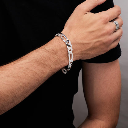  9.5mm figaro chain bracelet 925 sterling silver on model