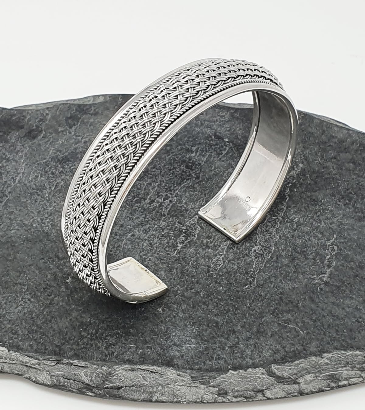 braided design 925 sterling silver wide cuff bangle bracelet