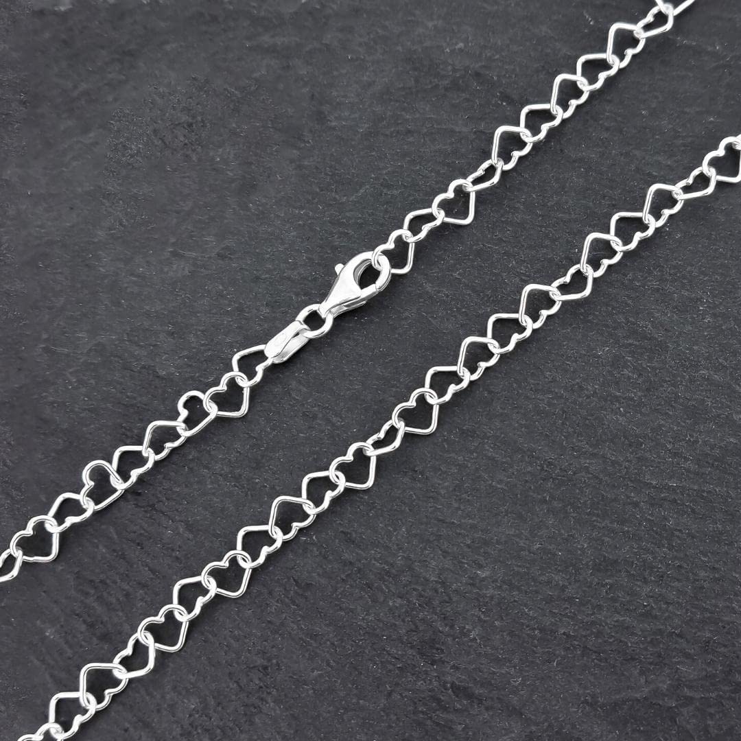 Women's Silver Necklace | Classic Italian-Made Silver Chain with Heart Links - 24"