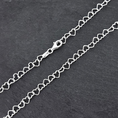 Women's Silver Necklace | Classic Italian-Made Silver Chain with Heart Links - 24"