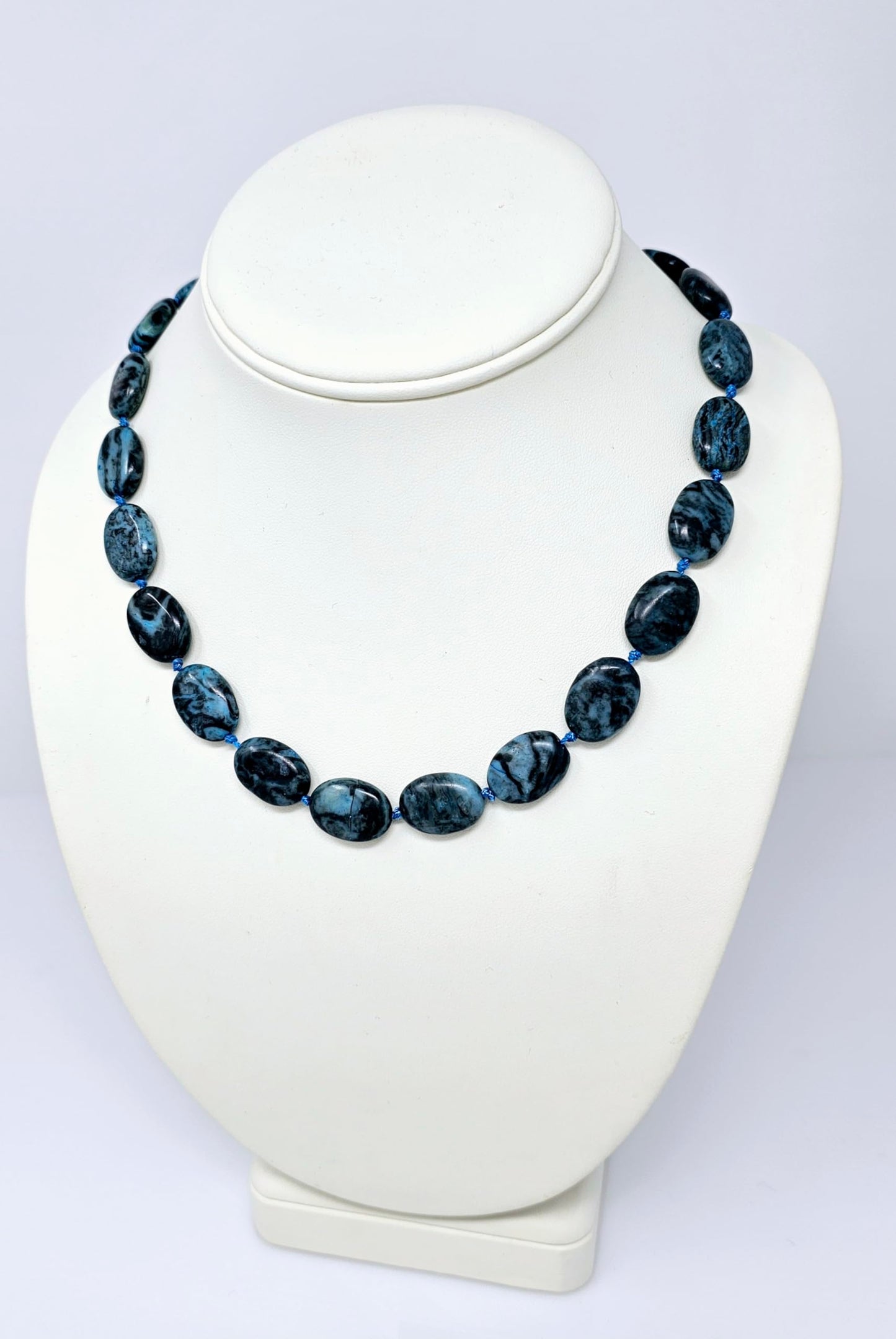Gemstone Beaded Necklace | Stunning Oval Blue Crazy Agate Natural Gemstone Necklace for Women
