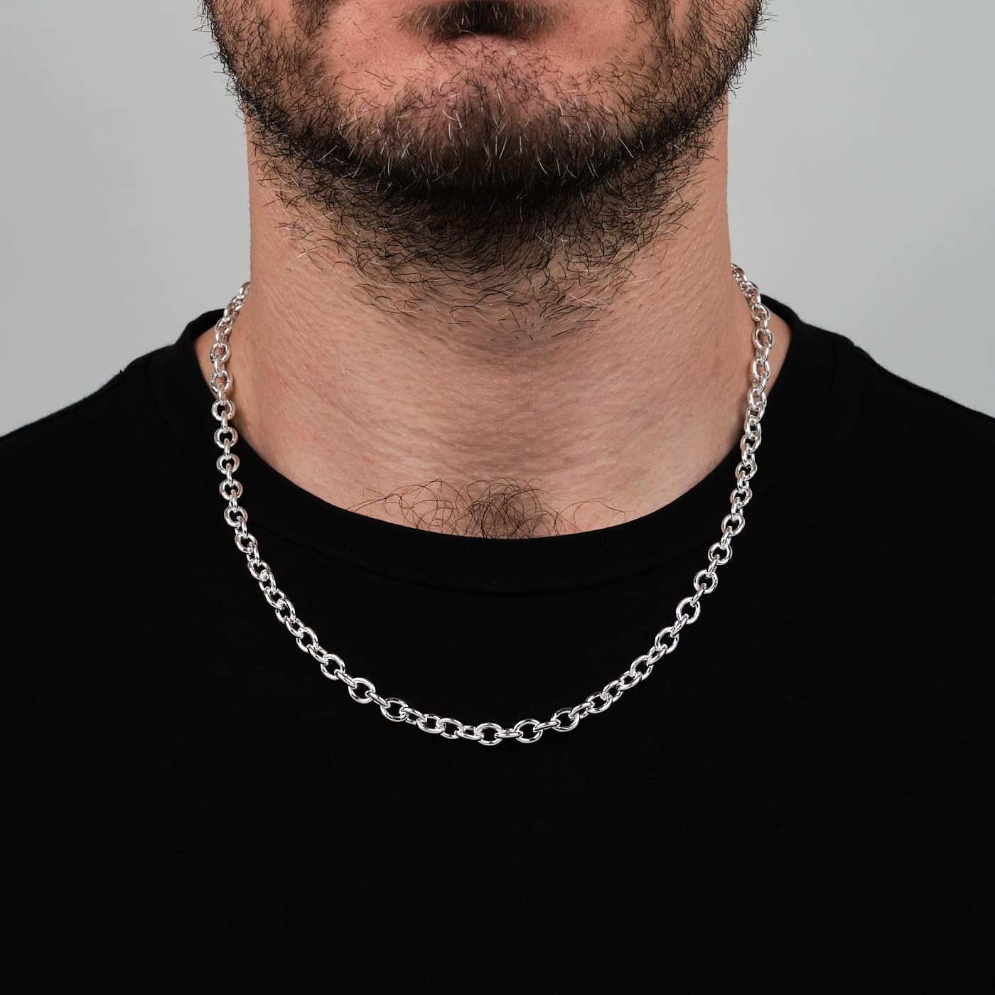 6mm thick chunky 925 sterling silver anchor chain necklace on male model