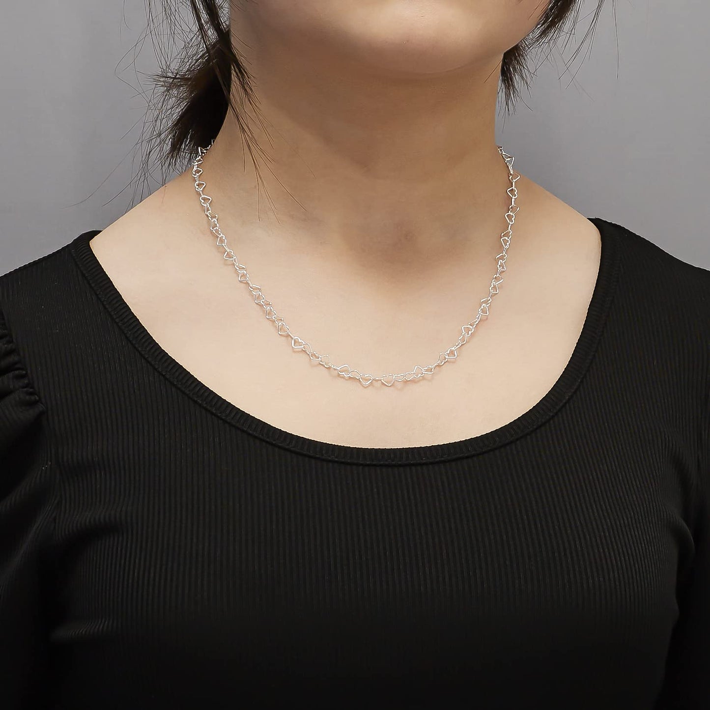 Women's Silver Necklace | Classic Italian-Made Silver Chain with Heart Links - 24"