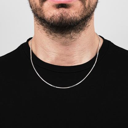 Unisex Silver Necklace | 1.6mm 925 Sterling Silver Box Chain - Length: 18"