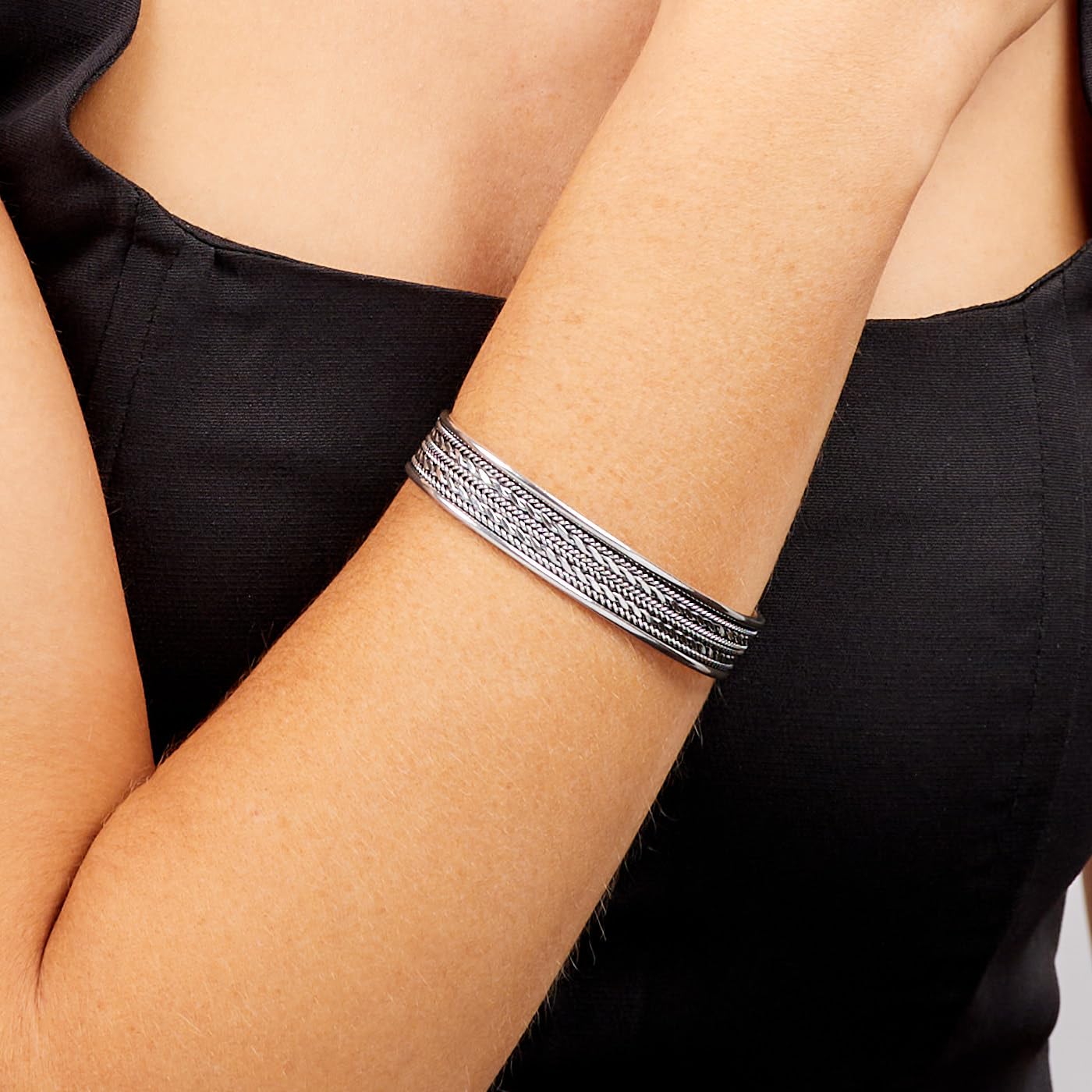 Celtic Braided Silver Bangle on Female Model