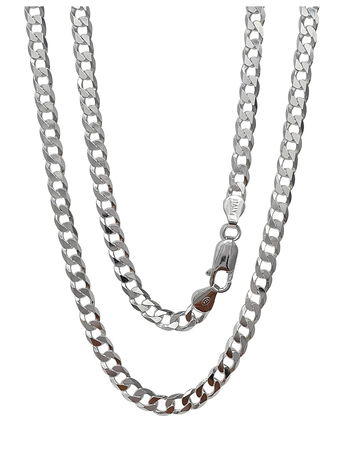 Men's Solid 925 Sterling Silver Chain Necklace | 6.2mm Curb Chain Available in Lengths 40cm to 70cm | High-Quality Italian Silver