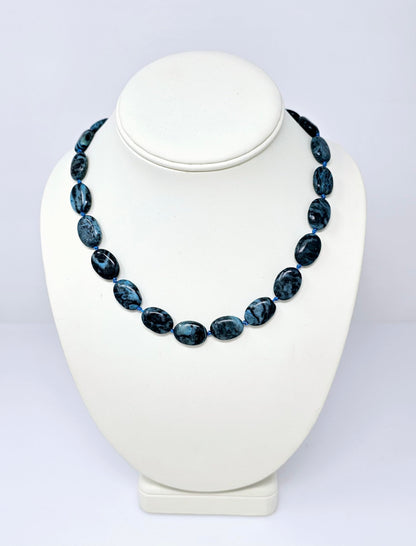 Gemstone Beaded Necklace | Stunning Oval Blue Crazy Agate Natural Gemstone Necklace for Women