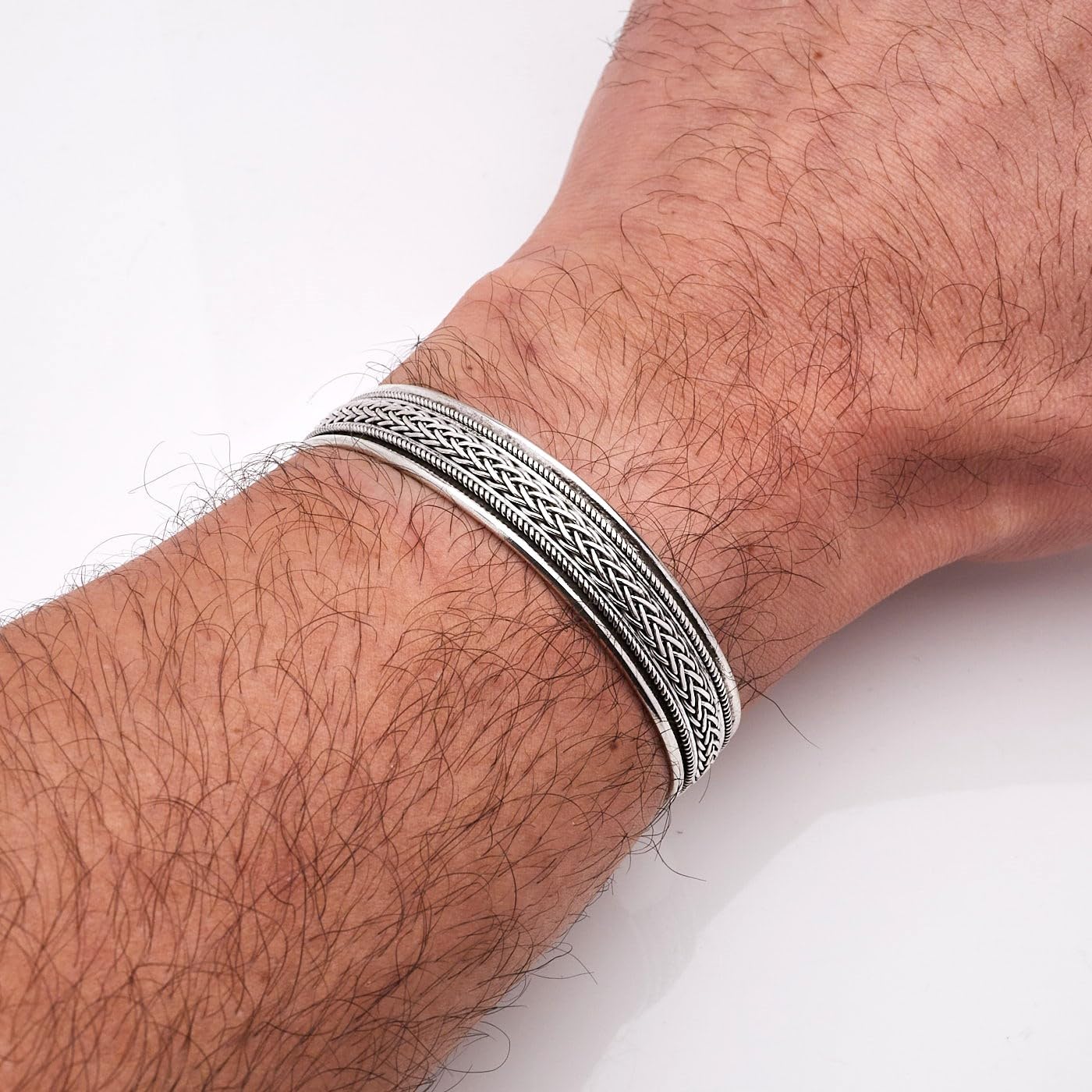 Statement Silver Bangle | 925 Sterling Silver Braided Cuff Bracelet for Men - Ideal Gift