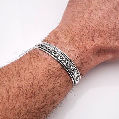 Statement Silver Bangle | 925 Sterling Silver Braided Cuff Bracelet for Men - Ideal Gift