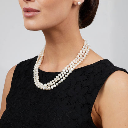 Women's Pearl Necklace | Modern Chunky Multi-Strand Freshwater Baroque Pearls