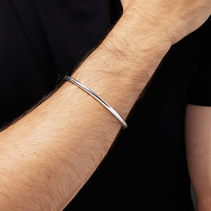 Men's Adjustable Silver Bangle | Solid Sterling Silver Bracelet