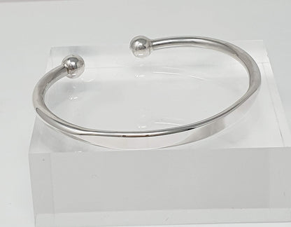 Men's Silver Torque Bangle | Solid 925 Sterling Silver Plain Bracelet - Gift for Him