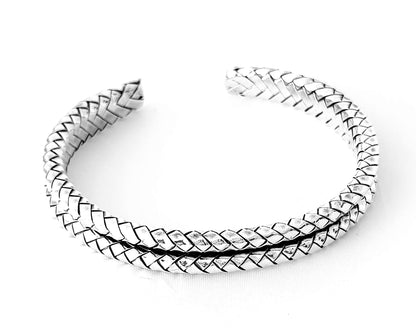 double row woven bangle bracelet 925 sterling silver 