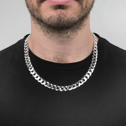 10.5mm Thick Curb Chain Necklace 925 Sterling Silver on Model