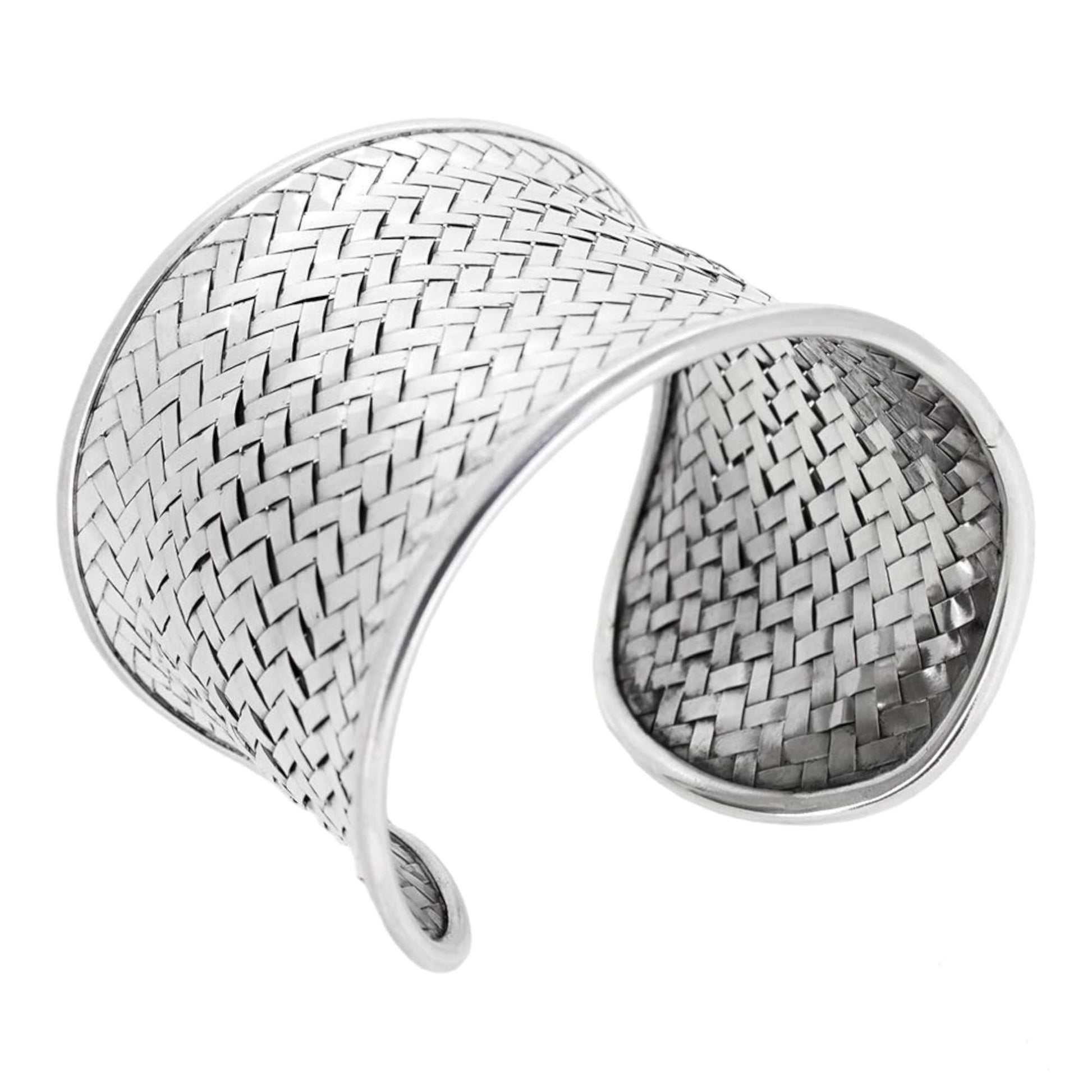 925 sterling silver woven wide cuff bangle bracelet