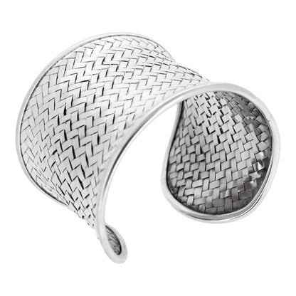 925 sterling silver woven wide cuff bangle bracelet