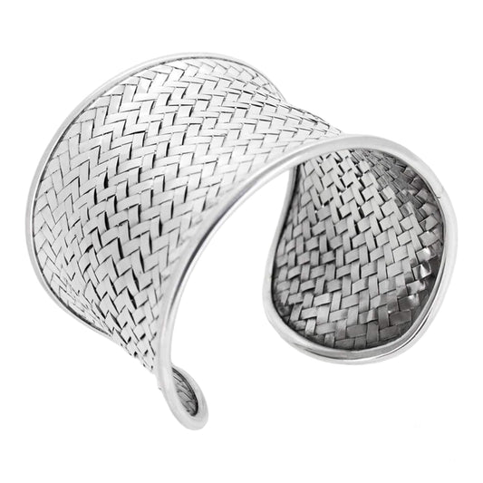 925 sterling silver woven wide cuff bangle bracelet