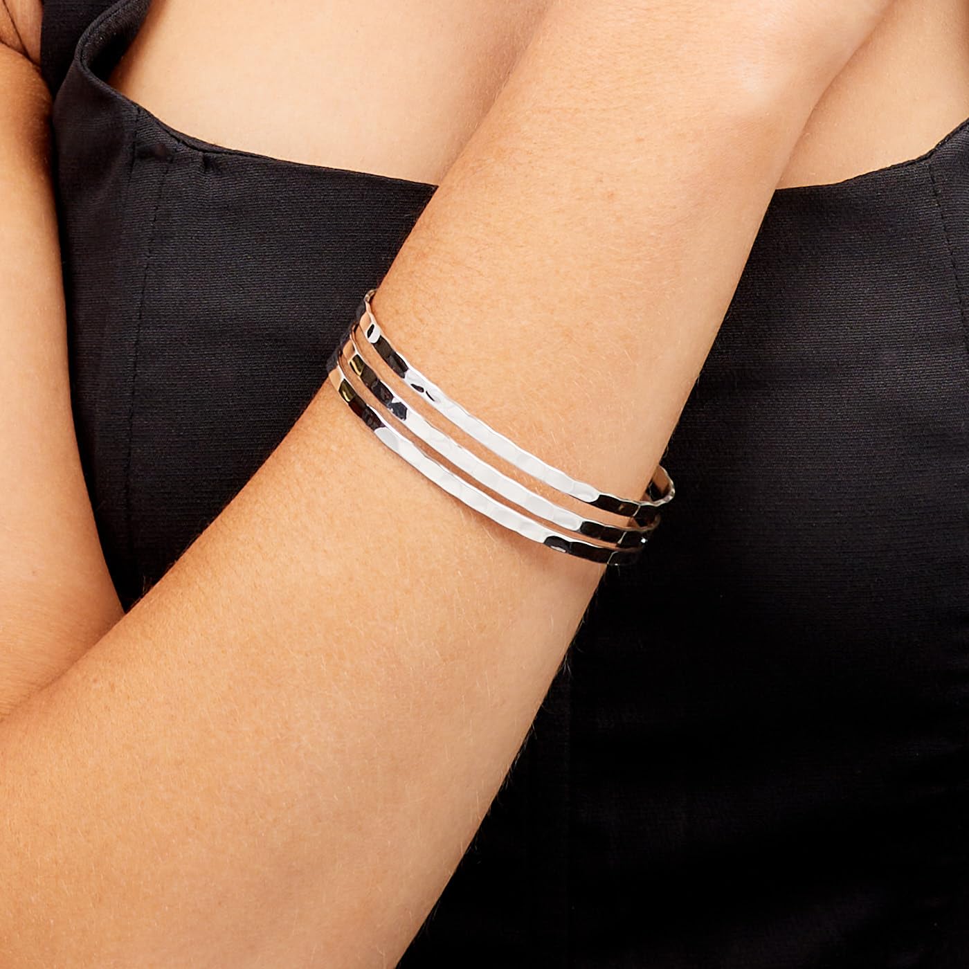 women's hammered silver bangle