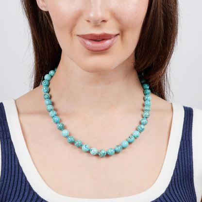 Blue Turquoise Gemstone Necklace | Handmade 10mm Beaded Jewelry for Women