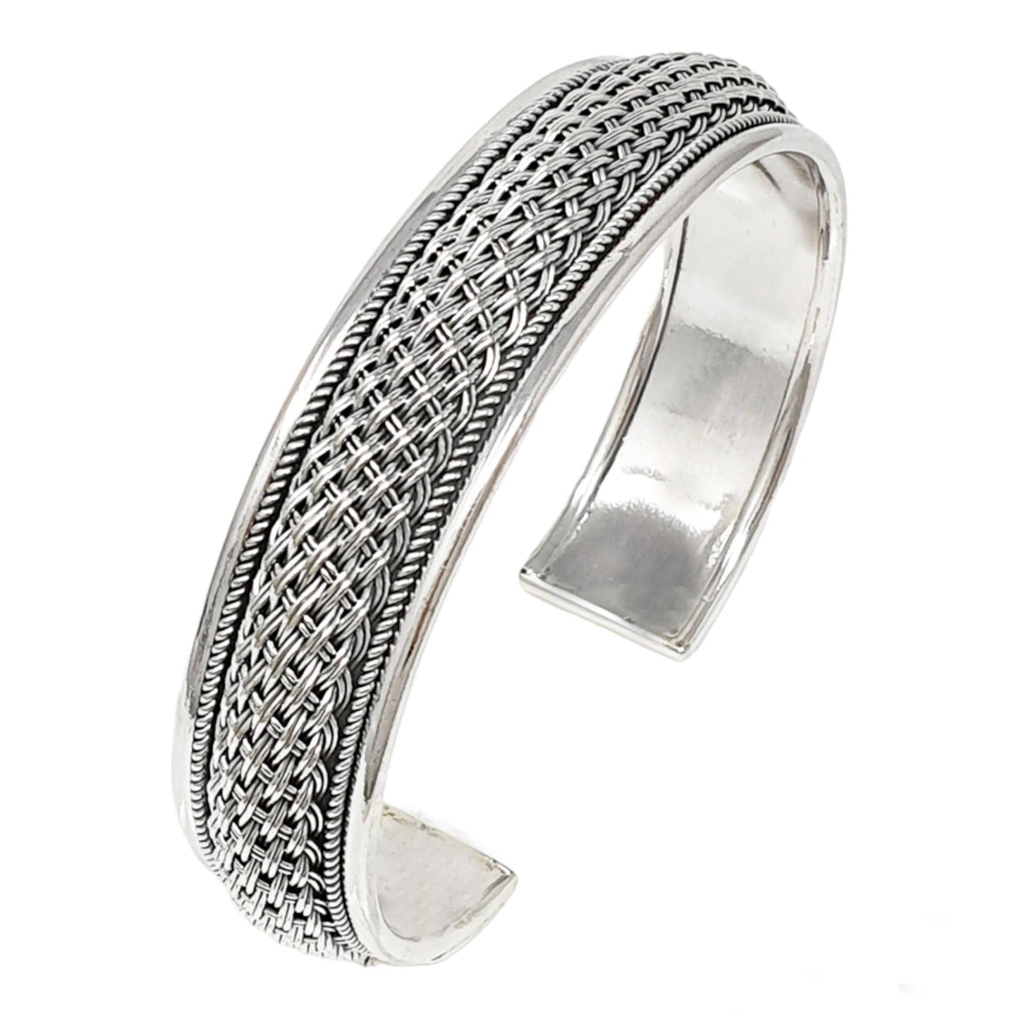 925 sterling silver braided design wide cuff bangle bracelet