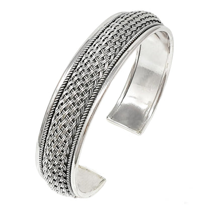 925 sterling silver braided design wide cuff bangle bracelet