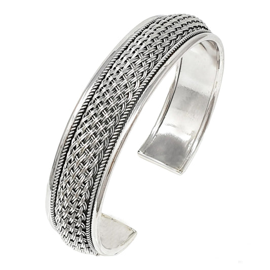 925 sterling silver braided design wide cuff bangle bracelet